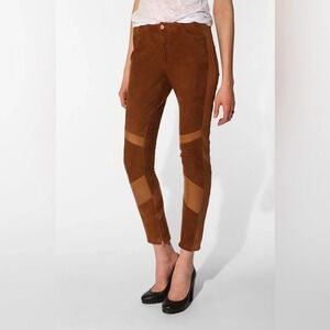 DAGMAR Rodeo Daryl Pant Cognac Sz 38 100% Leather Suede Pants US 8 Zip Ankle Tux